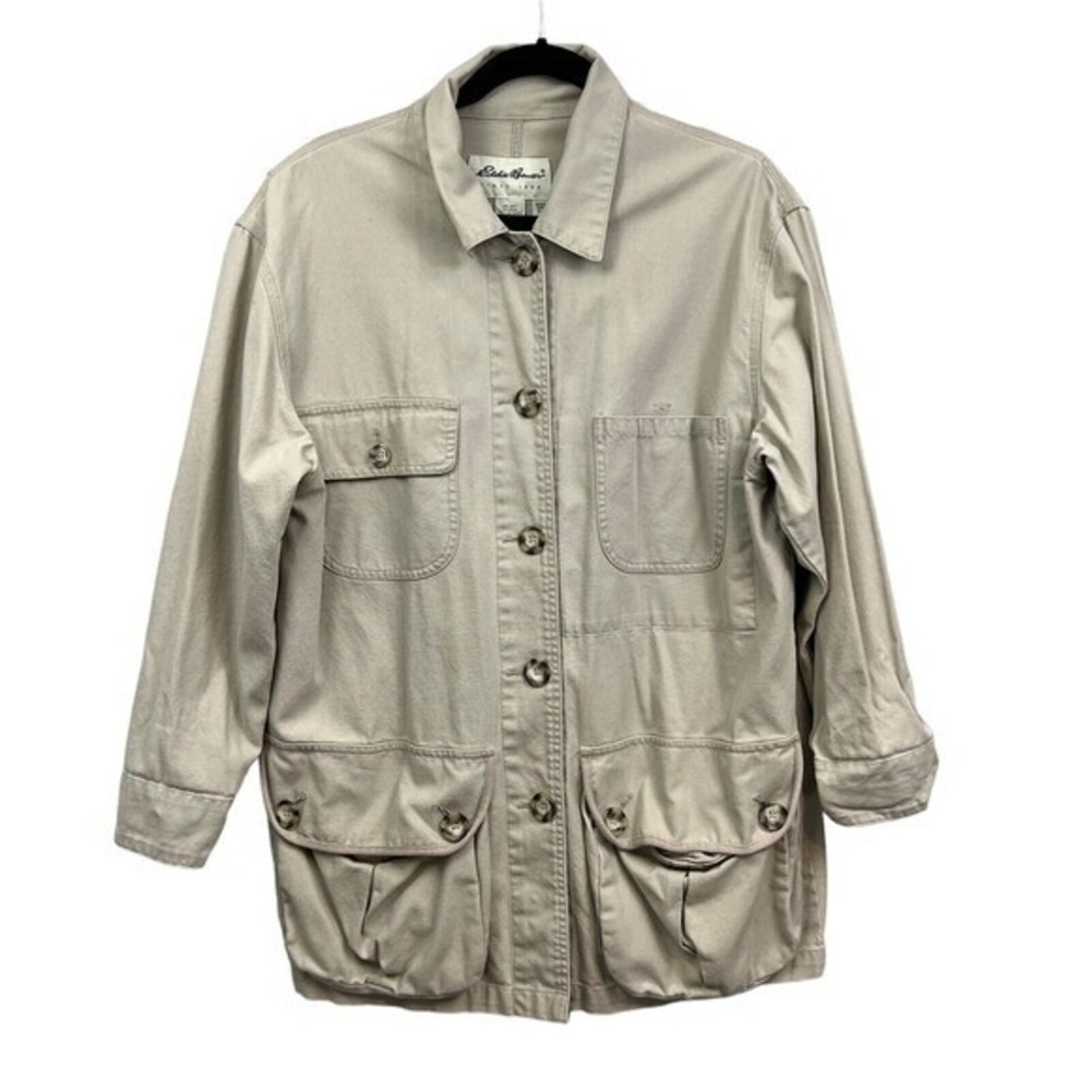 Eddie Bauer Utility Jacket Collared Button Up Flap Pockets Beige Women Size S/P*